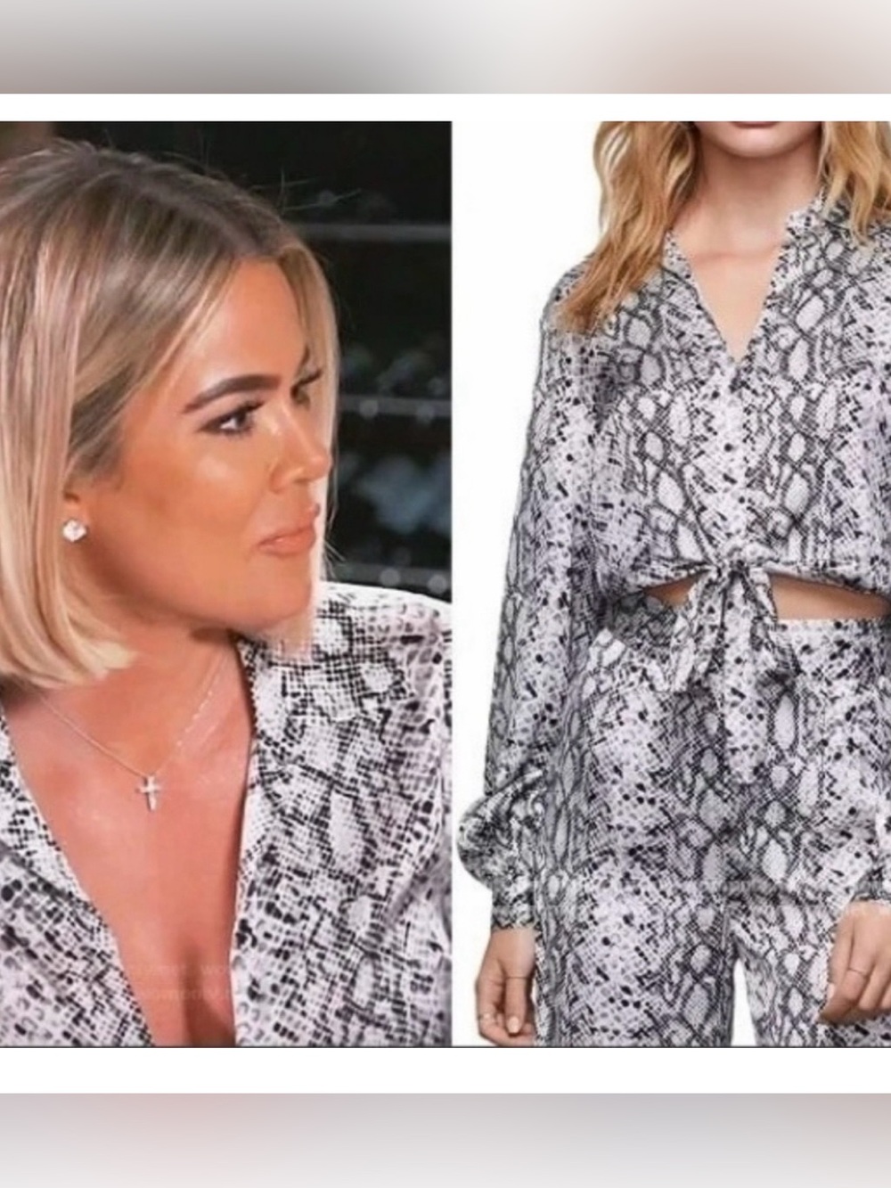Good American Gray Snake-Print Tie-Front Jumpsuit